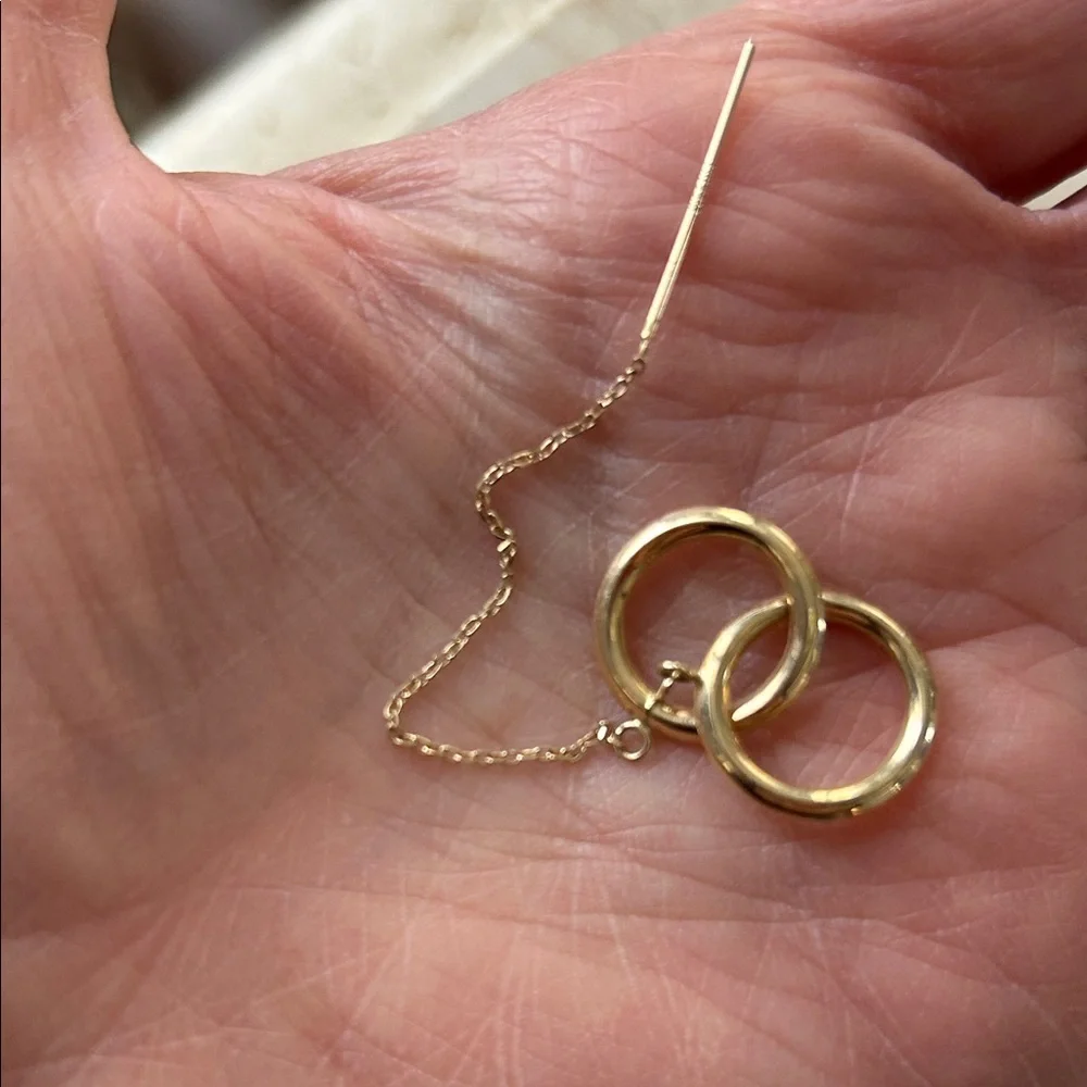 14K Gold Chain Circle Threader Earrings - Picture 3 of 5